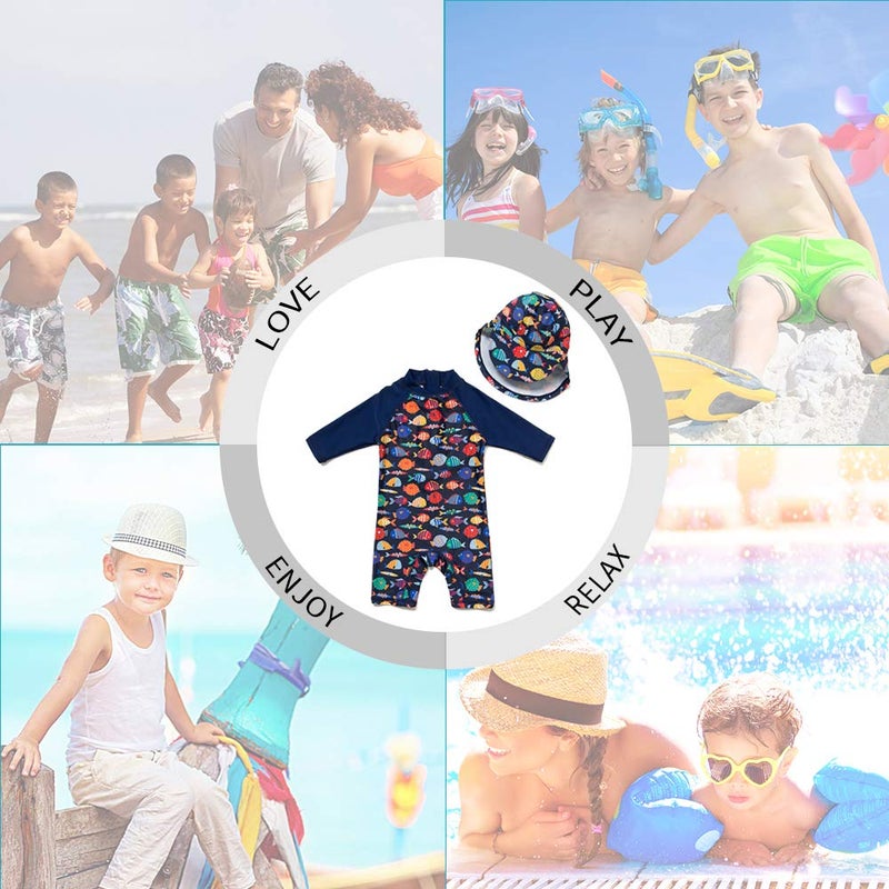upandfast Baby Long Sleeve Bathing Suit Baby Boy Swimsuit Toddler One-Piece Rashguard (Colorful Fish,3-6 Months) - Image 2